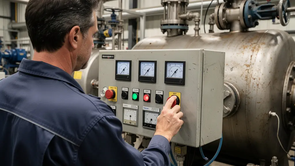 Opérateur industriel surveillant un tableau de contrôle thermique